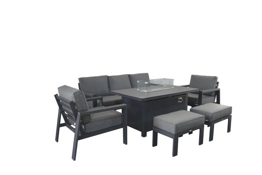 Melbury 3 Seat Sofa Set with Firepit Table - Charcoal/Slate Grey Granite