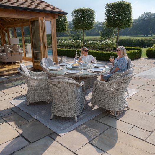 Maze Oxford 6 Seat Round Dining Set With Heritage Chairs & Woven Lazy Susan