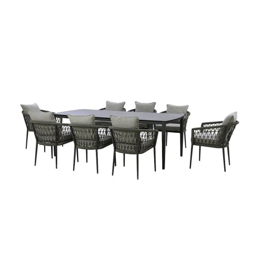 Maze Rope Weave Monaco 8 Seat Rectangular Dining Set - Ivy Green