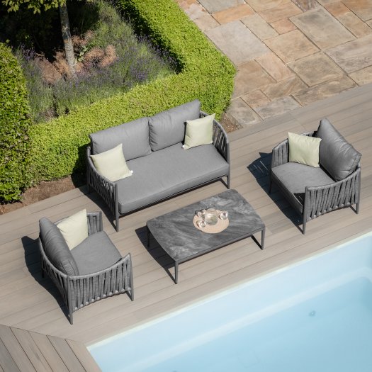 Maze Rope Weave Milan 2 Seat Sofa Set - Charcoal