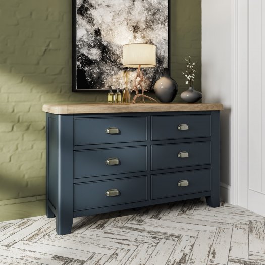 Haxby Oak Painted Bedroom 6 Drawer Chest - Blue