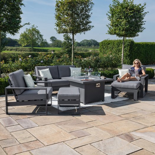 Maze Aluminium Amalfi 2 Seat Sofa Dining Set with Square Fire Pit Table- Grey