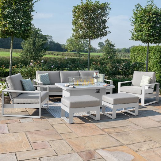 Maze Aluminium Amalfi 3 Seat Sofa Dining Set with Rectangular Fire Pit Table- White