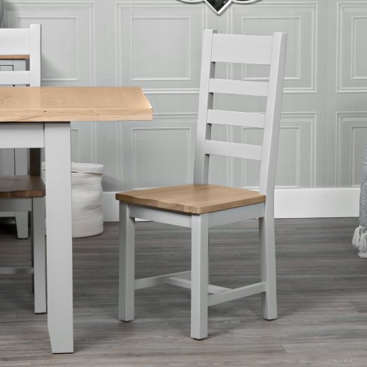 Eton Ladder Back Chair Wooden Seat (Pair) - Grey