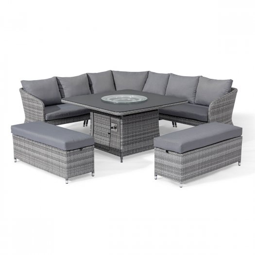 Maze Santorini Deluxe Corner Dining Set with Fire Pit