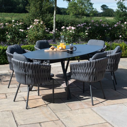 Maze Rope Marina 6 Seat Oval Dining Set - Charcoal