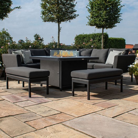 Maze - Outdoor Pulse Deluxe Square Corner Dining Set With Fire Pit -  Charcoal