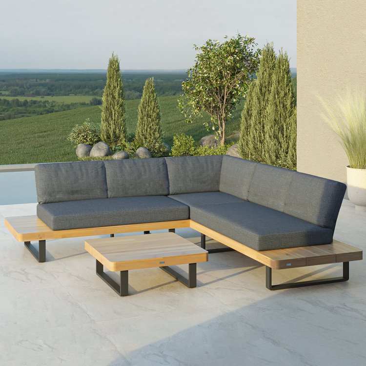 Maze Rope Bali Wooden Platform Corner Sofa Set - Beige & Grey  Interchangable Covers | The Clearance Zone