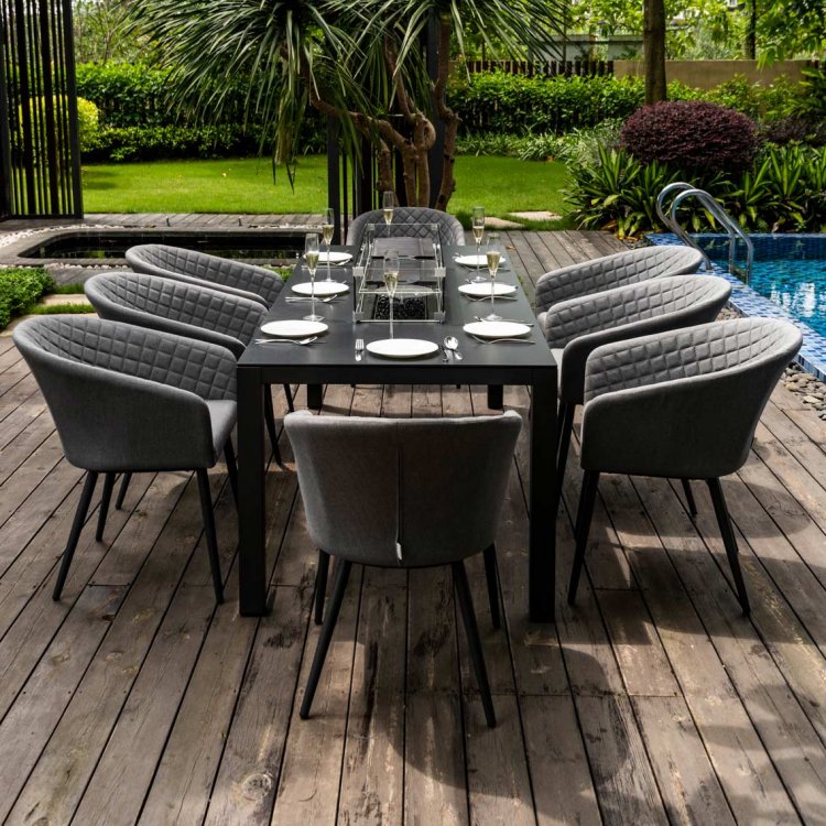 Maze Outdoor Ambition 8 Seat Rectangle Dining Set With Fire Pit Flanelle The Clearance Zone