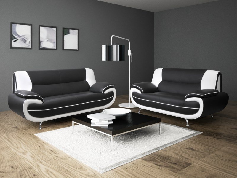 2 Seat Sofa Black White Pu Leather, Parisian White Leather Sofa Chair